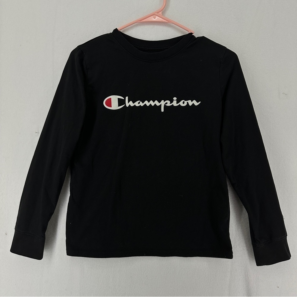 Champion Classic Long Sleeve Script T Shirt Boys Size L Black